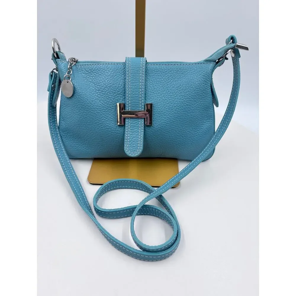 Vera Pelle Italian Baby Blue Crossbody purse